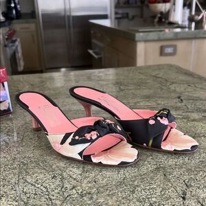Salvatore Ferragamo Black and Pink Y2K Floral kitten Heels 8.5